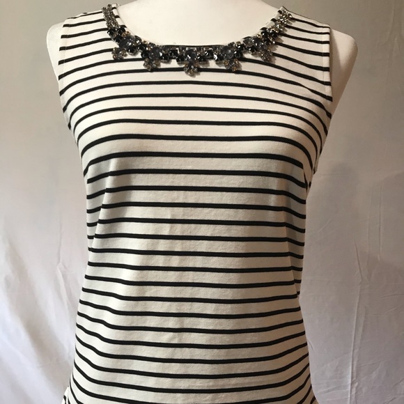 J. Crew Tops - J. Crew Jewel Neckline Black & White Striped Tank